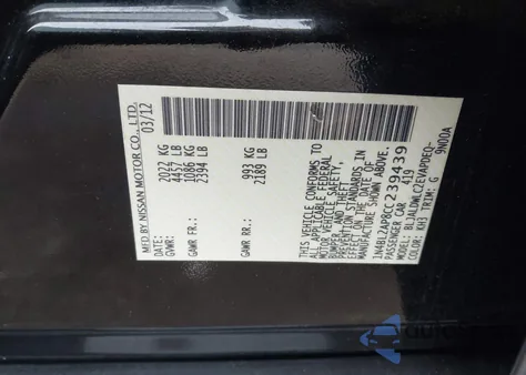 2012 Nissan Altima 3.5 Sr z USA, uszkodzony, nr VIN 1N4BL2AP8CC239439